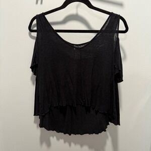 Free People Cold Shoulder Top Black XS Boho Festival Casual